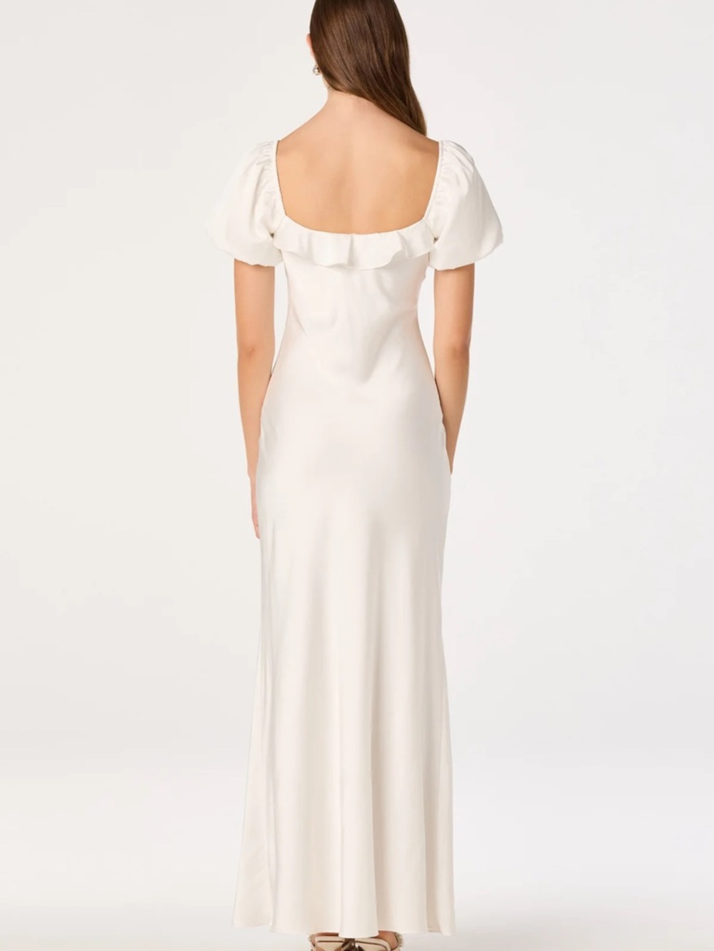 Astr White Puff-Sleeve Midi Dress with Rosette - Picture 2 of 2